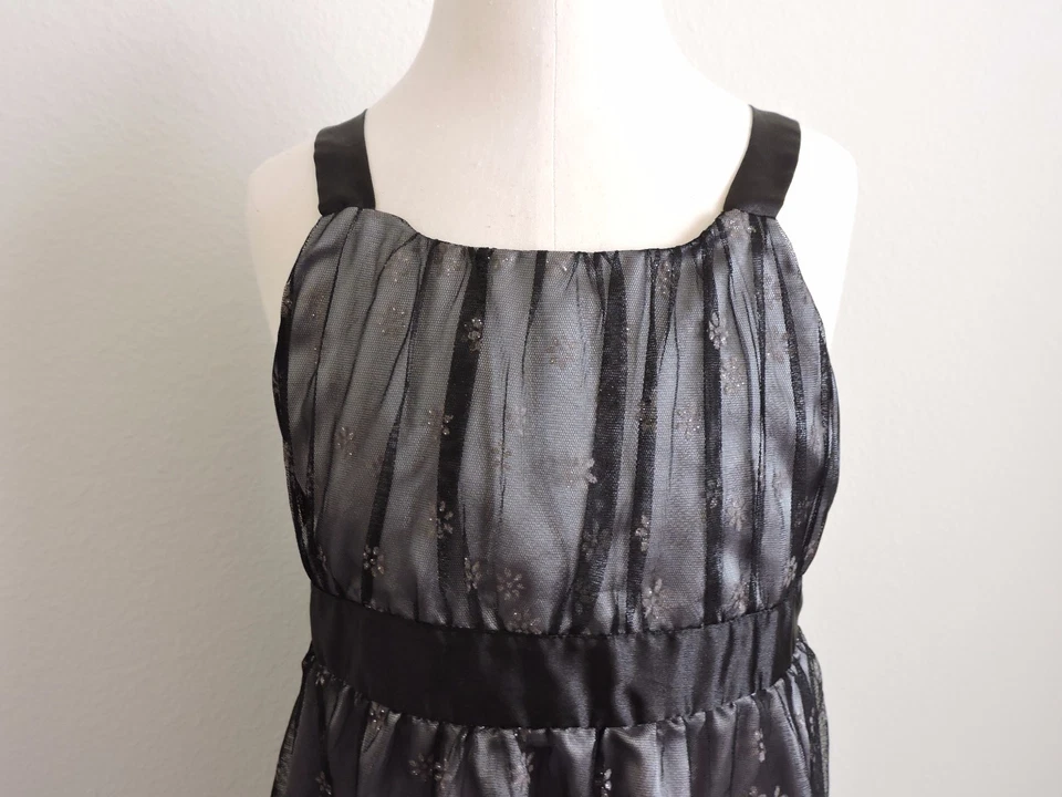 George Girls Party Dress Sparkle Layered Lace Overlay Tulle Ribbon Tie 14 Black - Image 2 of 4