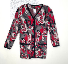 MEGATRENDS size LARGE 14 Sweater Jacket Top BLACK RED GRAY Vintage Made In USA