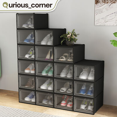 18 Pcs Shoe Storage Box Stackable Medium Size Sneakers Rack Organizer Clear Case