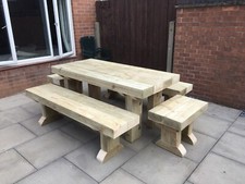 Rustic Sleepers  Solid  Sleeper Outside Table And 4 Benches /Garden Furniture