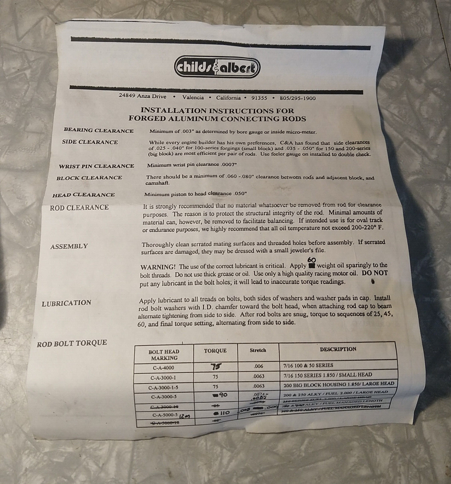 New NOS (8) Childs & Albert 'Series 200' Aluminum Connecting Rods eBay