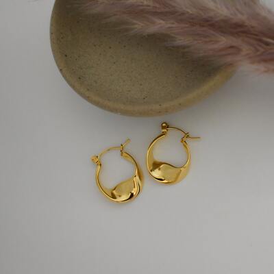 Earrings 18K Gold Filled Smooth Twisted Hoop Dangle Women Her Jewelry Waterproof