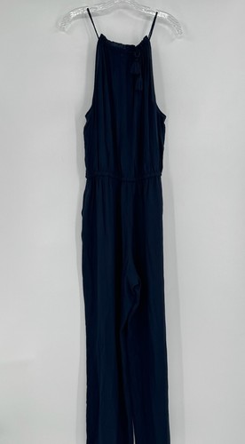 Tory Burch Blue Silk Embroidered Tie Waist Sleeveless Jumpsuit Sz XL - Picture 5 of 8