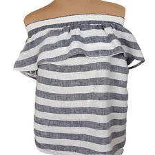 Saks Fifth Avenue Linen Ruffle Top Women's Size Medium Off  Shoulder Coastal