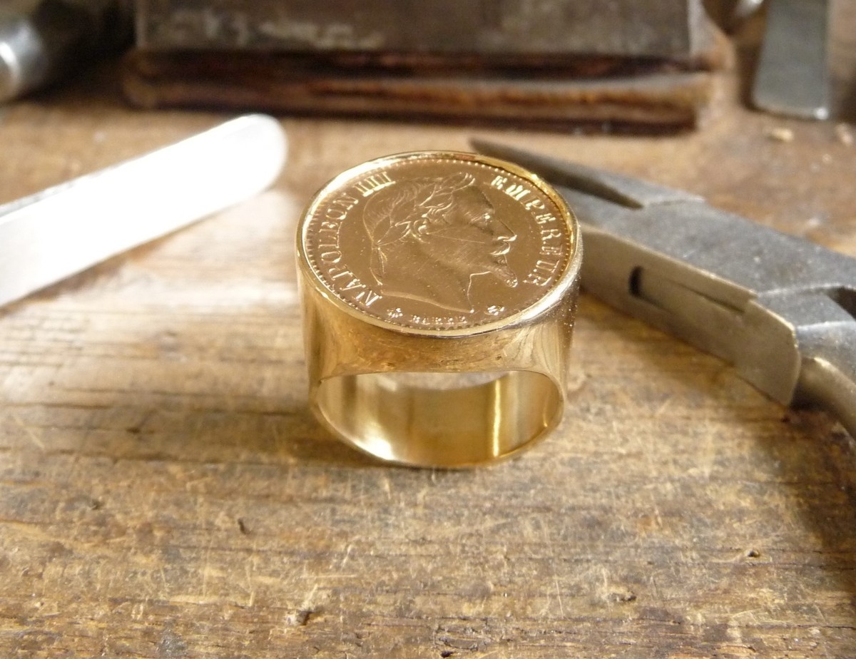 Chevalière En Argent Sterling Massive - Avec Pièce 10 Francs Or Napoléon Laurée - Neuf Dans Son Écrin