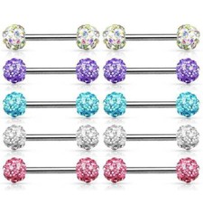 PAIR 14G 9/16" 5/8" Multi CZ Gem Ferido Steel Nipple Rings Barbell Nipplerings