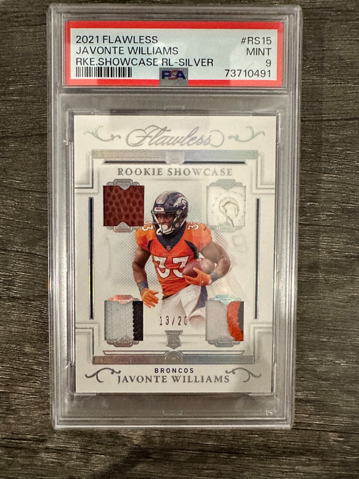 Javonte Williams Panini Flawless Rookie Showcase Relics #RS15 Silver
