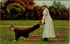 Vintage Comic Postcard Romance, I Won't Let You Run Away From Me  PM 1911