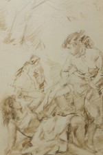 Fine disegno vintage dell'artista elencato Gian Pietro Restellini 1895-1978 3 donne