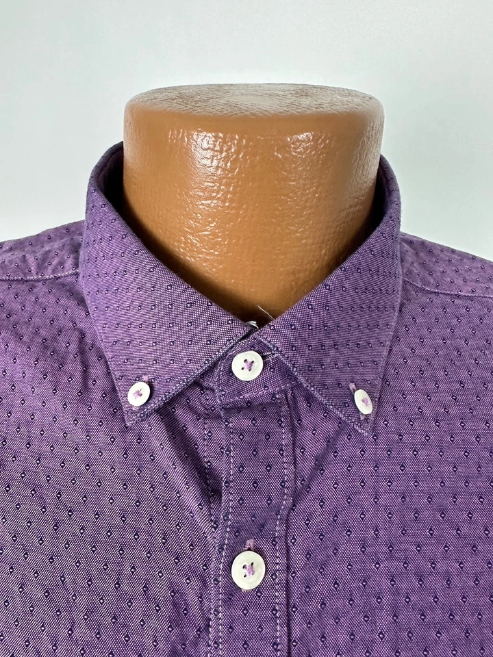 Penguin Heritage Slim Fit Dress Shirt Men 16 32-33 L Jacquard Diamonds Pink Navy - Image 4 of 4