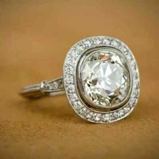 3 Ct Cushion Cut Real Moissanite Bezel Set Engagement Ring 925 Sterling Silver
