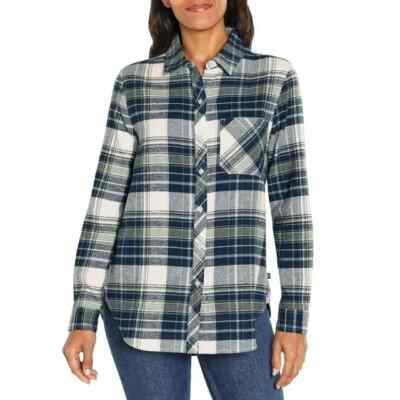 Gap Ladies Relaxed Fit Flannel Size Small Sea Spray Plaid