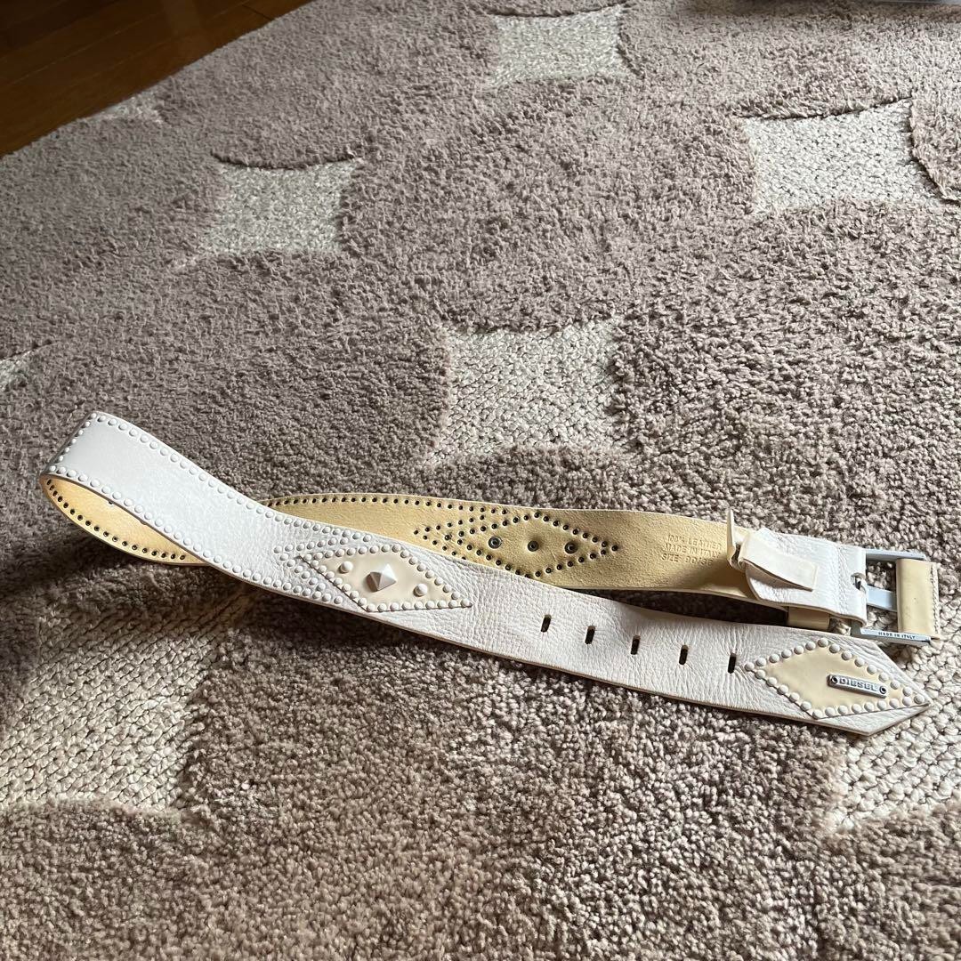 Diesel Men's Leather Belt Vintage Y2K Studded Metal Logo Plate Diesel Men's Leather Belt Vintage Y2K Studded Metal Logo Plate