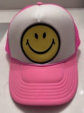 Aviator Nation Hat Cap Snap Back Mens One Size Pink Smiley Face Mesh Trucker