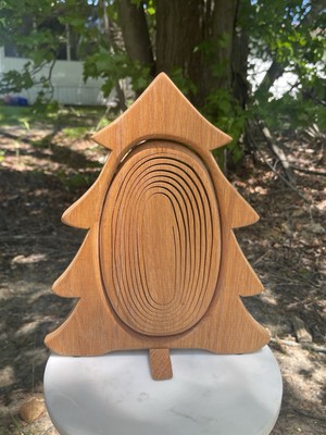 VTG Handmade Wood Collapsible Spiral Basket Trivet Christmas Tree Oak USA