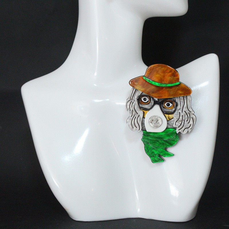 Spilla acrilica cartone animato simpatico cane abbigliamento borsa accessori foto 3