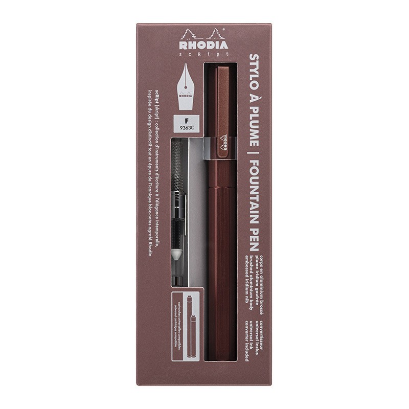 Stylo plume Rhodia scRipt marron en aluminium pour vos notes de bureau et carnets