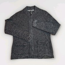 Alfani Mens Black Marl Heavyweight Zip Front Cardigan Sweater Size M Regular Fit