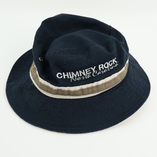 Chimney Rock North Carolina Bucket Hat Navy Blue Striped Brim Mens