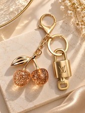 Authentic Louis Vuitton Gold Padlock Key Set w/ Unbranded Cherry Bag Charm