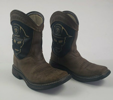 Ariat Kids Western Workhog Boots Skull Square Toe Size 4