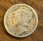 1934 Mercury Dime XF Philadelphia New Deal Era 90% Silver Winged Liberty Coin