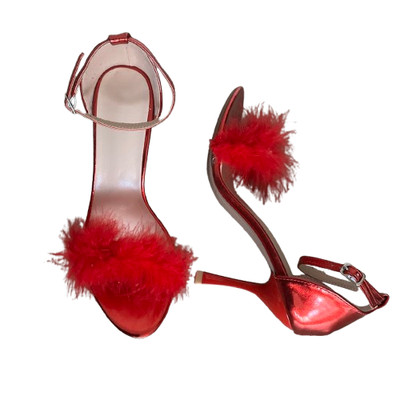 Damen Heels Sandalen Fuzzy Feather Rot Gr. UK 5 EU 38 Lackleder Knöchelriemen.