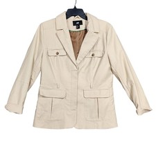 H M Blazer Jacket Size 12 Beige Button Closure Tan Twill Heavyweight No Belt