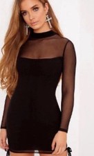 PRETTYLITTLETHING Black Mesh Net Ruched Bodycon Mini Party Dress Occasion