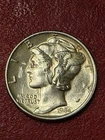 1944-P  Mercury SILVER Dime  Almost UNC. NEAR FULL BANDS  GREAT BRITE LUSTER !