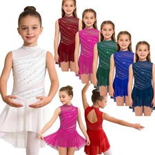 Girls Figure Skating Dress Rhinestones Ballet Leotard Lyrical Dress Performance
