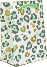 12 Small LOVEVIVID Handmade Premium Recycled Cotton Paper Bags Mint Leopard
