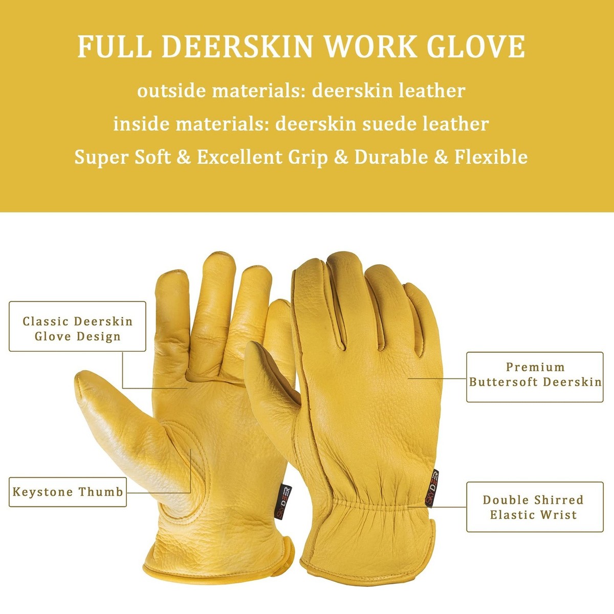 SKYDEER Full Grain Deerskin Leather Gloves for Men and Women