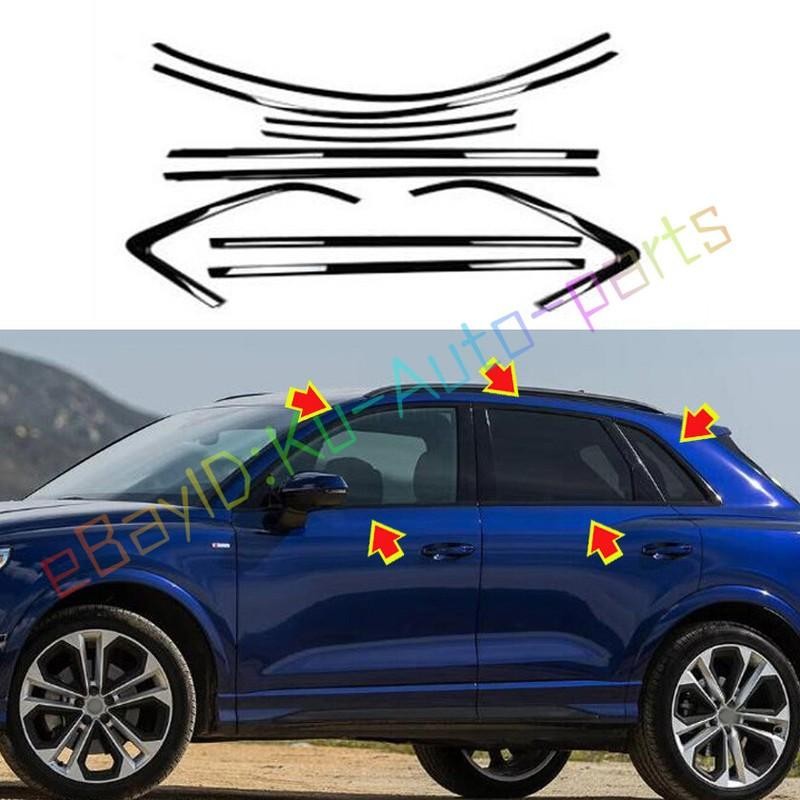 10PCS Glossy Black Steel Window Sill Trim for Audi Q3 2019-2023
