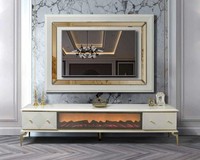 Sideboard Schrank Rtv Mit Kamin Wohnwand Set Tv Panel Edelstahl Luxus MöBel