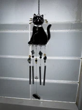 Ready to be shipped!!  Handmade Black Cat Stained Glass Chime