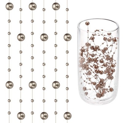 16 Feet Artificial Pearl String, Faux Pearl Beads Vases Filler, Brown