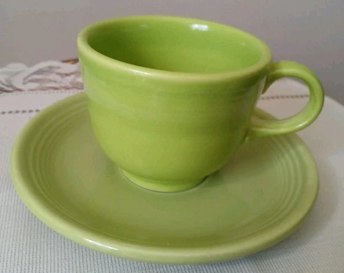 Vintage Fiesta Cup & Saucer Set Green Homer Laughlin Fiestaware