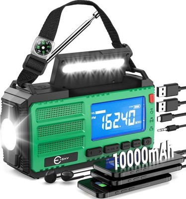 Esky 7 in 1 Aufziehradio AM/FM/NOAA Notfall Solar Radio 10000mAh