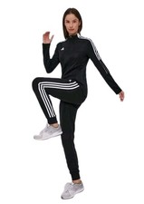 Adidas Essentials Women's Stripes French Terry Black Cuffed Jogger Pants, Medium