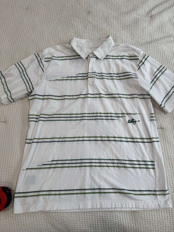 Billabong Y2K Vintage Short Sleeve Polo X Large - White With Green Stripes