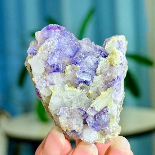 82G Rare Transparent Purple Cubic Fluorite with Clear Crystal Mineral Sample