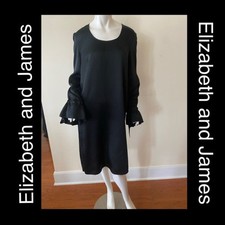 Elizabeth and James Black Midi Witchy Shift Dress Ruffle Sleeve Dk Romance Sz 6 