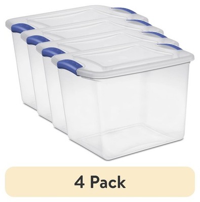 27 Quart Medium Latching Storage Bin, Clear Plastic Stoarge Conatiner , Blue