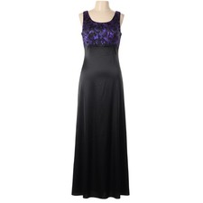 All That Jazz Prom Dress Black Purple Floral Lace Gothic Maxi Gown XS Vintage