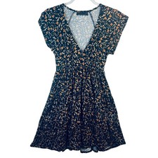 URBAN OUTFITTERS Floral Flutter Sleeve V Neck Smocked Waist Mini Dress XS Boho