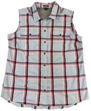 Eddie Bauer Womens L Sleeveless Classic Fit Plaid Shirt Active Polyester/Nylon