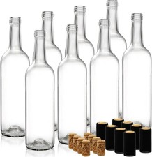 8 Pack 750ml Bordeaux Wine Bottles, Glass Clear Bottles with 8 Corks and PVC Shr