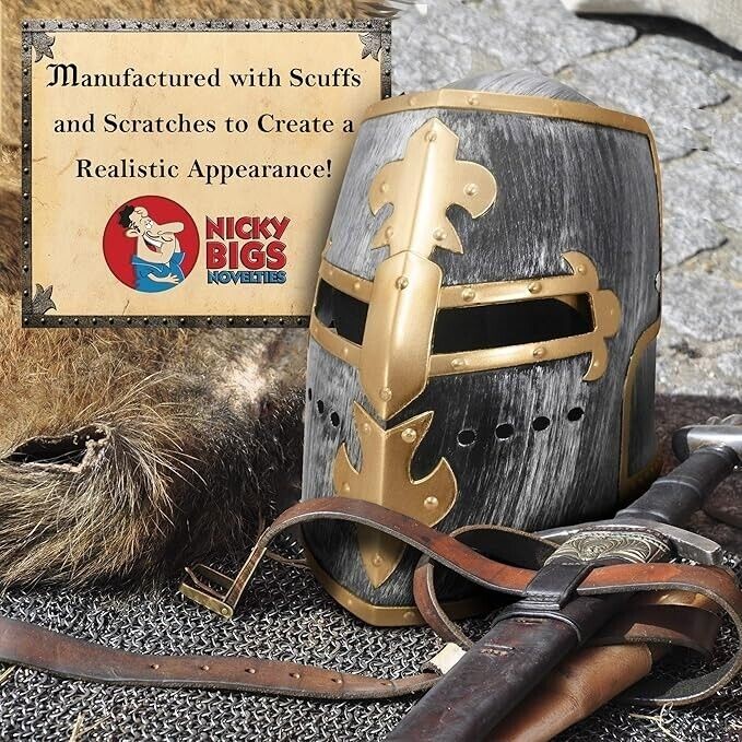 Casco de caballero medieval Disfraz Templario Cruzado Headwear Accesorio...