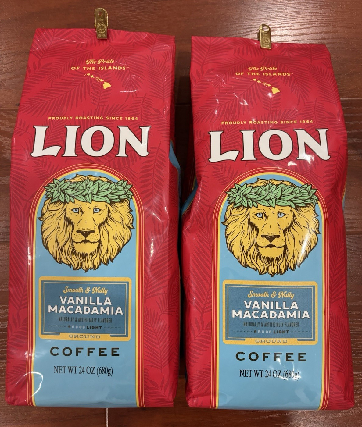 2-PACK LION COFFEE VANILLA MACADAMIA NUT 24OZ BAG FROM HAWAII FREE SHIPPING YES